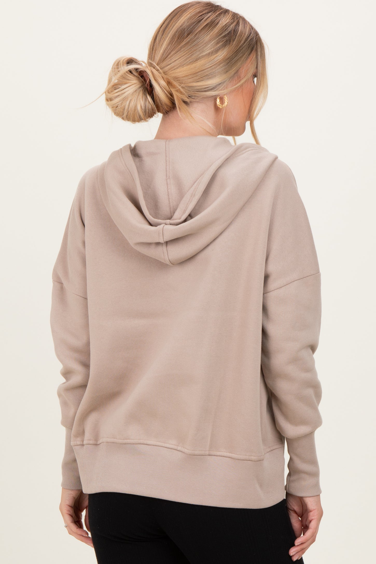 Beige Fleece Snap Button Hoodie
