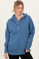 Dusty Blue Fleece Snap Button Maternity Hoodie