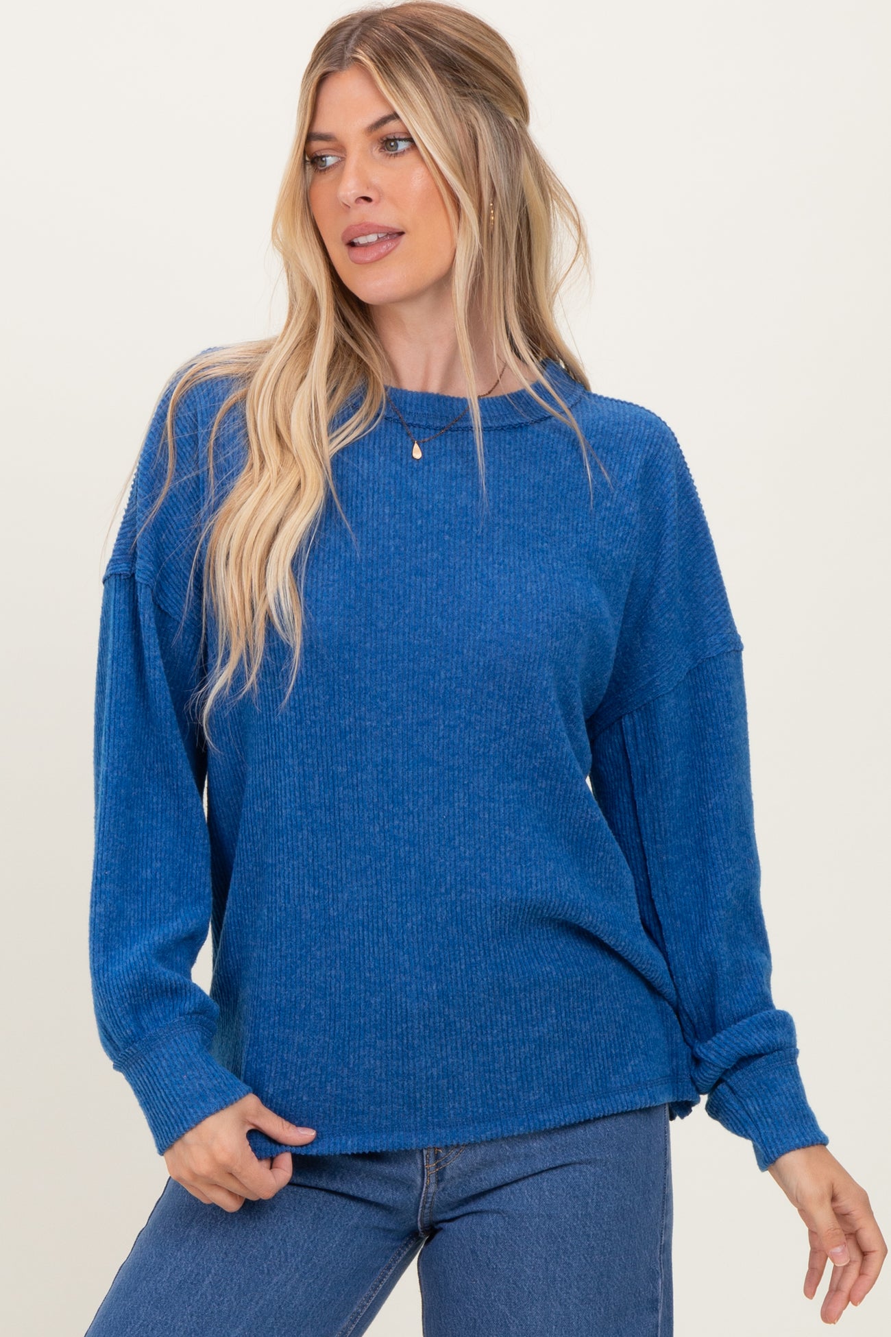 Lt Navy Brushed Ribbed Knit Maternity Pullover