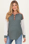 Olive Colorblock Relaxed Waffle Knit Maternity Henley