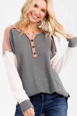 Olive Colorblock Relaxed Waffle Knit Henley