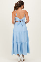 Light Blue Tiered Cutout Tie Back Maternity Midi Dress