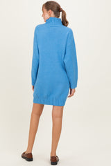 Blue Mock Neck Long Sleeve Maternity Sweater Dress