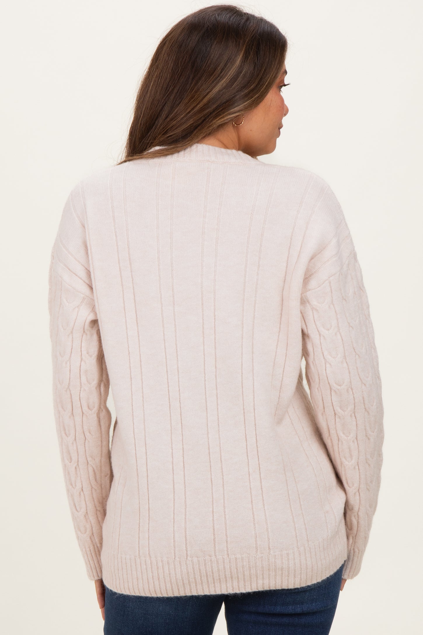 Beige Braid Knit Pattern Soft Fluffy Maternity Sweater Top