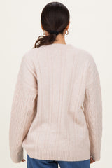 Beige Braid Knit Pattern Soft Fluffy Sweater Top