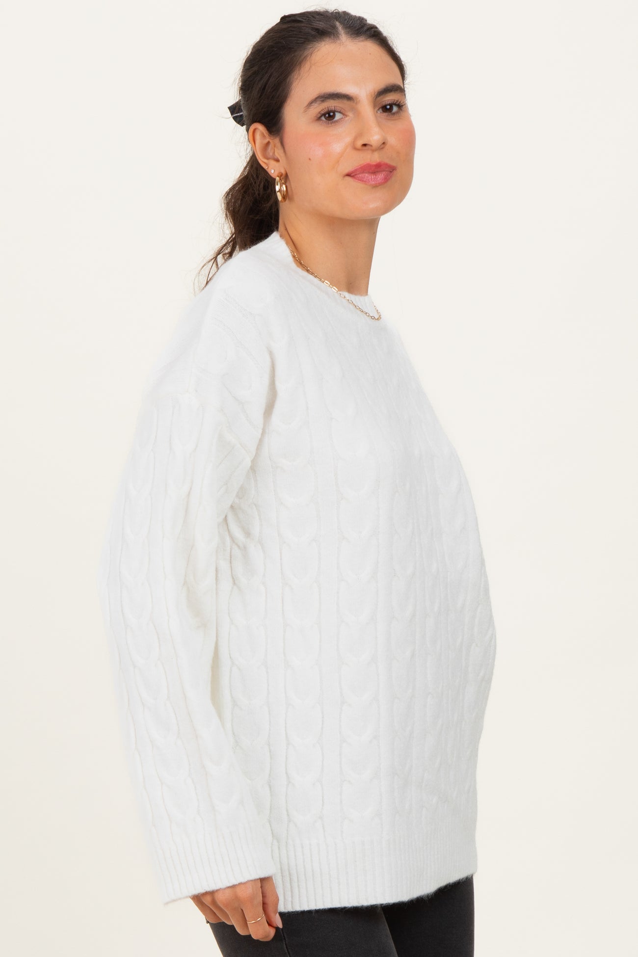 Ivory Braid Knit Pattern Soft Fluffy Sweater Top