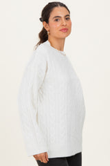 Ivory Braid Knit Pattern Soft Fluffy Sweater Top