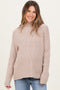 Beige Mock Neck Ribbed Knit Basic Maternity Sweater Top