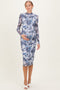 Blue Floral Mesh Long Sleeve Maternity Midi Dress