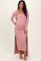Mauve Ribbed Sleeveless Dress Cardigan Maternity Set