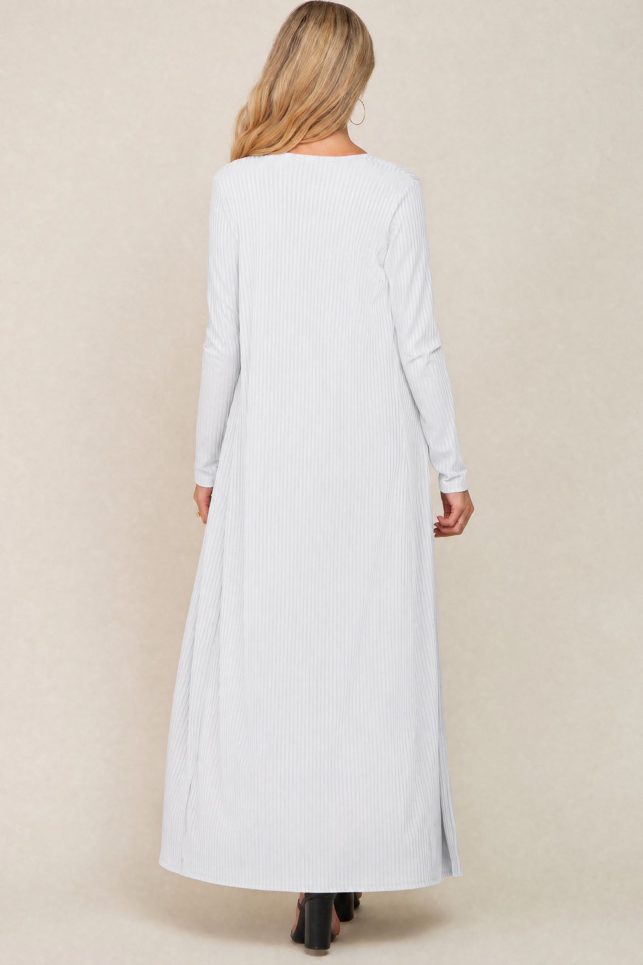Ivory Ribbed Sleeveless Dress Cardigan Maternity Set