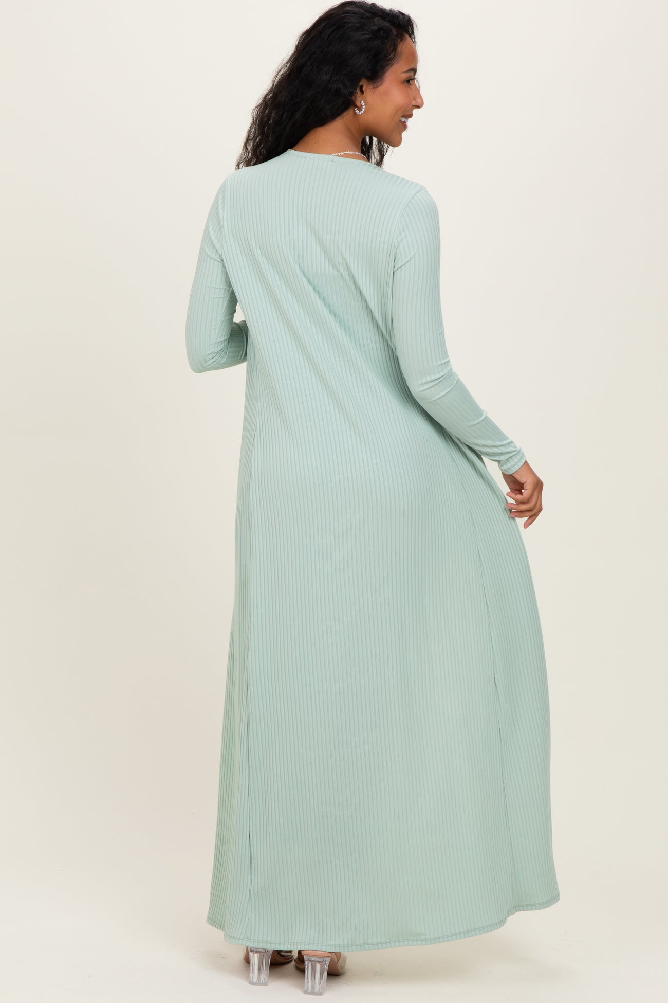 Sage Ribbed Sleeveless Dress Cardigan Maternity Set
