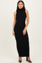 Black Turtleneck Ribbed Knit Sleeveless Maxi Dress