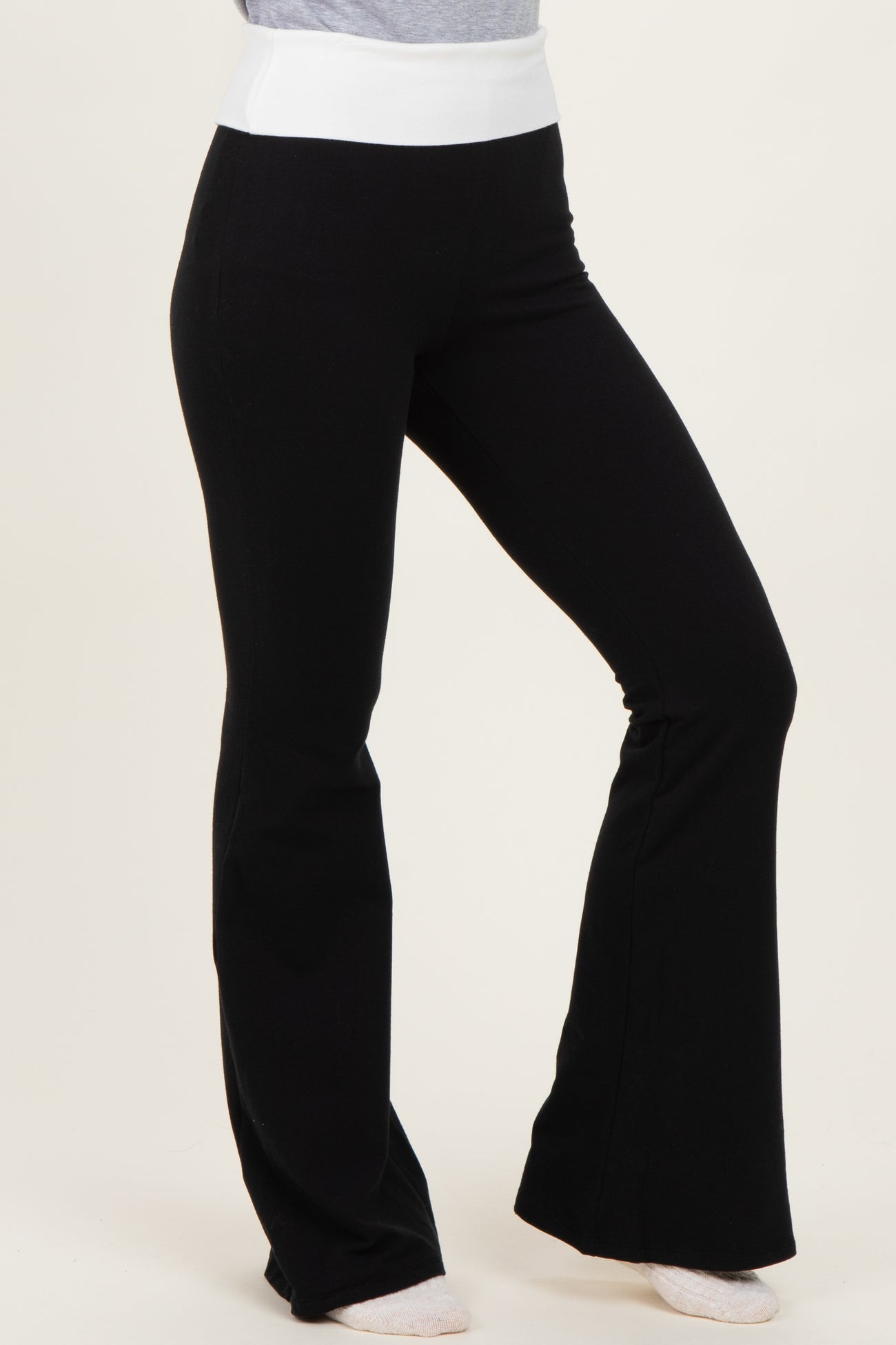 Black Contrast Waistband Flared Maternity Lounge Pants