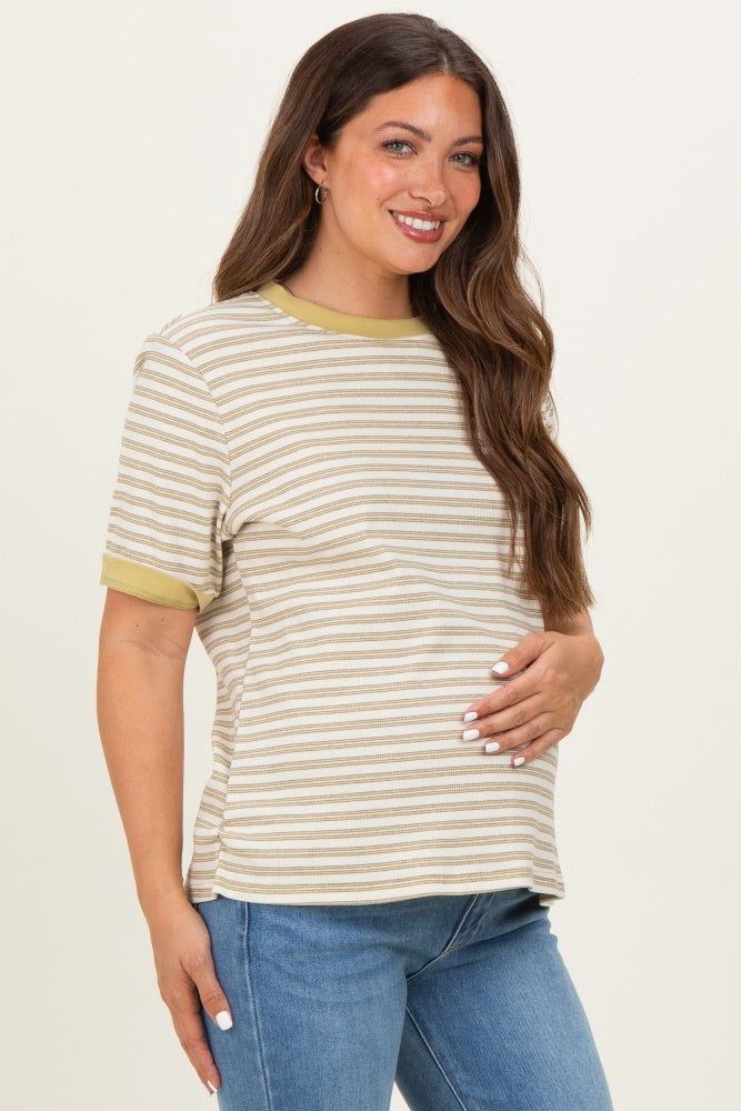 Yellow Striped Short Sleeve Maternity T-Shirt