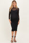 Black Printed Mesh Long Sleeve Maternity Midi Dress
