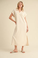 Oatmeal Collared Oversized Maternity Midi Dress
