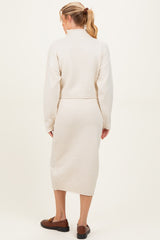 Cream Waffle Knit High Neck Sweater Skirt Maternity Set