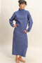 Dusty Navy Waffle Knit High Neck Sweater Skirt Set