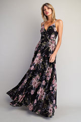 Black Floral V-Neck Sleeveless Maternity Maxi Dress
