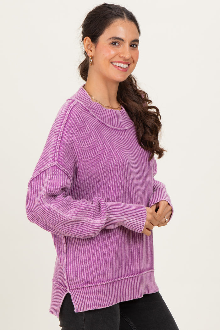 Violet Washed Side Slit Oversized Sweater