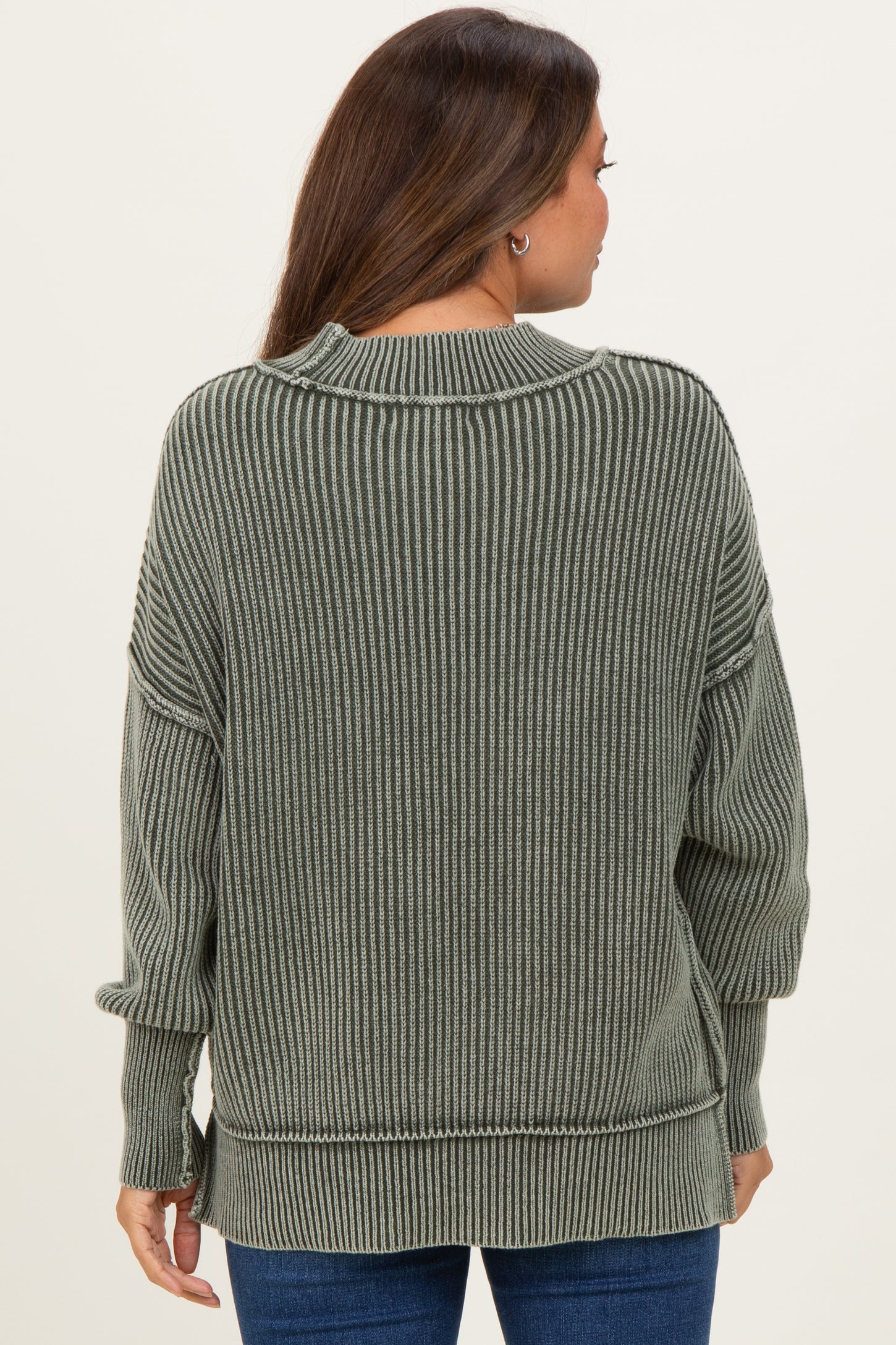 Olive Washed Side Slit Oversized Maternity Sweater