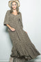Olive Floral Button Accent Long Sleeve Maxi Dress