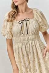 Cream Lace Puff Sleeve Midi Dress