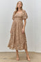 Mocha Lace Puff Sleeve Midi Dress