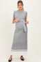 Heather Grey Knit Pleated Sash Tie Maternity Midi Dress