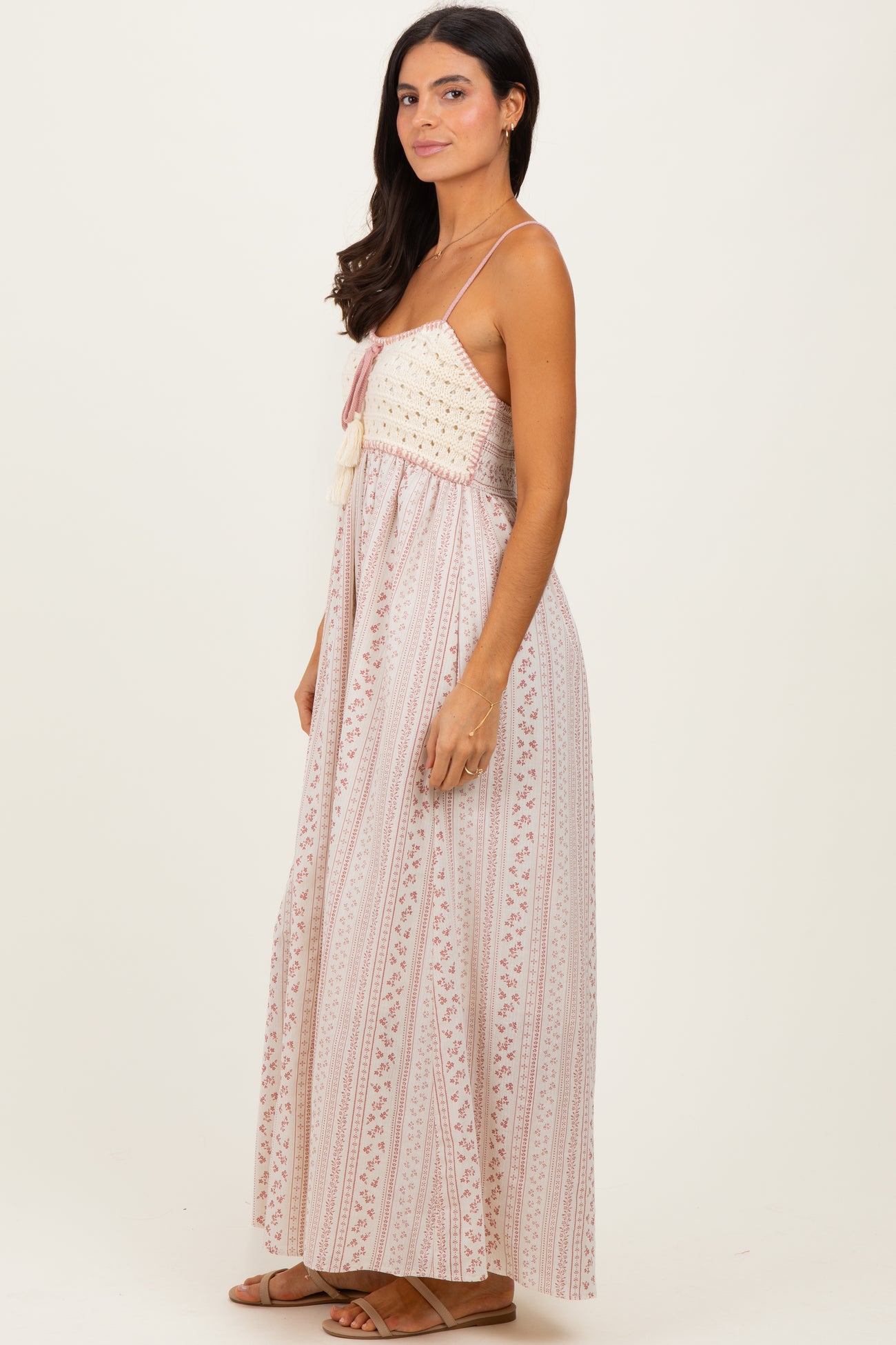 Dusty Pink Bohemian Dream Crochet Cotton Maxi Dress
