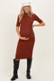 Maroon Ribbed Mock Neck Maternity Midi Dress