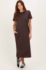 Dark Chocolate Cotton T-Shirt Maternity Midi Dress