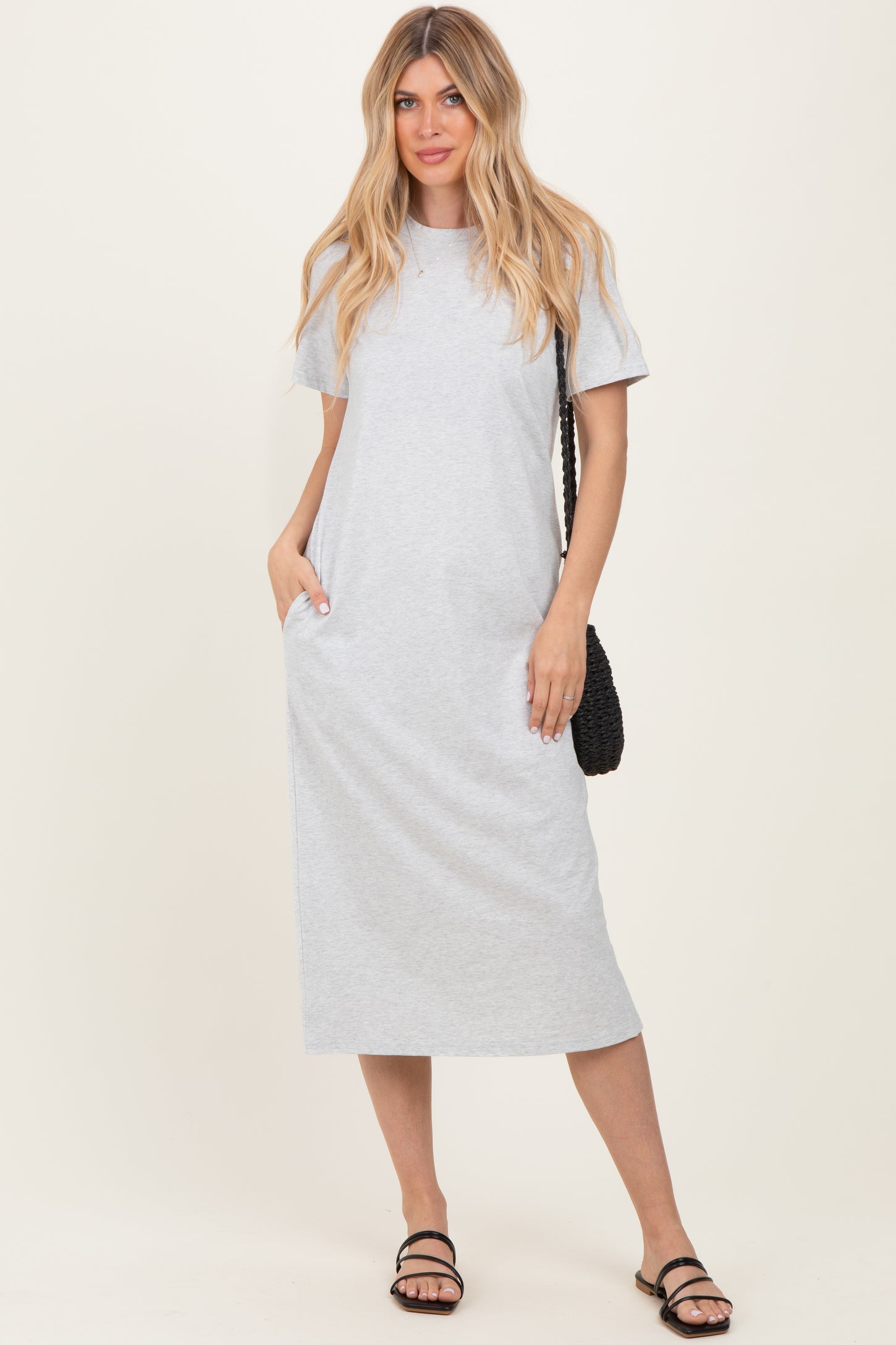 Heather Grey Cotton T-Shirt Maternity Midi Dress