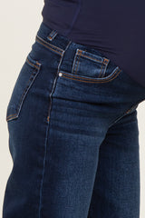 maternity wear dark blue skinny jeans with a stretchy waistband designed for comfort during pregnancy