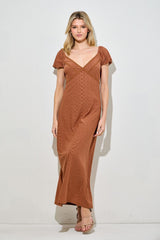 Rust Floral Chiffon Maternity Midi Dress
