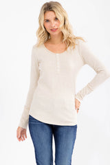 Oatmeal Pointelle Knit Maternity Henley Top