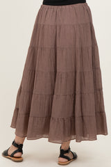 Mocha Tiered Drawstring Maxi Skirt