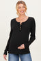 Black Ribbed Long Sleeve Button Town Maternity Top