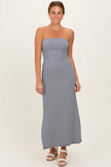 Navy Strapless Side Slit Maternity Midi Dress