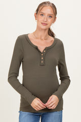 Olive Ribbed Long Sleeve Button Town Maternity Top