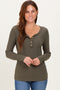 Olive Ribbed Long Sleeve Button Town Top