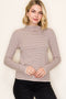 Light Taupe Pinstriped Mock Neck Knit Top