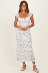 Ivory Multi Floral Cap Sleeve Maternity Midi Dress