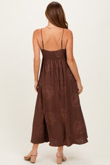 Mocha Flower Embroidered Midi Dress