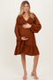 Brown Long Sleeve V-Neck Tiered Maternity Midi Dress