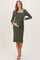 Olive Ribbed Long Sleeve Square Neck Tie Belt Maternity Midi Dress