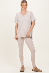 Sand Oversized V-Neck Tee Legging Maternity Lounge Set