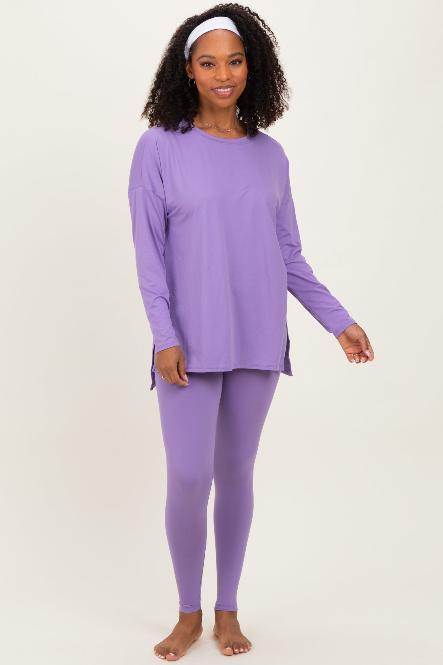 Lavender Brushed Knit Oversized Top and Legging Maternity Set