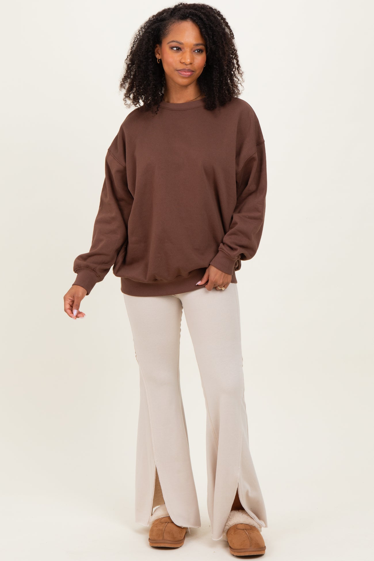 Brown Oversized Fleece Sweatshirt